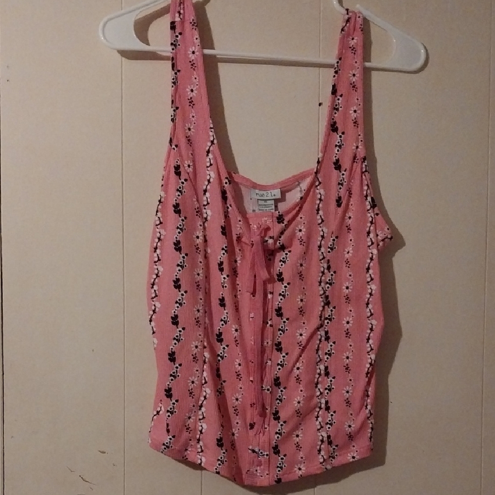 Rue21 Pink Floral Tank Top Tie Front